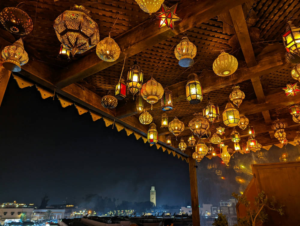 terrace of a rooftop restaurant in Marrakech